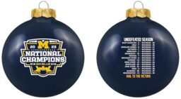 "Tree Trophy NCAA Michigan 2023 College Football National Champions Ornament -3 1/4"" Glass Ball Tree Ornament-2 Sides-Blue"
