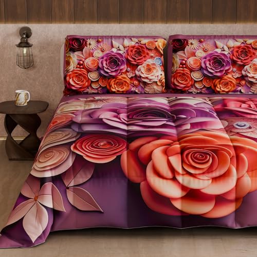PETTI Artigiani Italiani - Winter Quilt, Winter Duvet, Double Sided Quilt, Solid Colour and Digital Floral Print 05 17, 100% Microfibre, Made in Italy