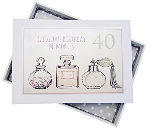 White Cotton Cards 40th Birthday, Mini Photo Album, Perfume Bottles, Wood, 12.5 x 17.5 x 2.5 cm