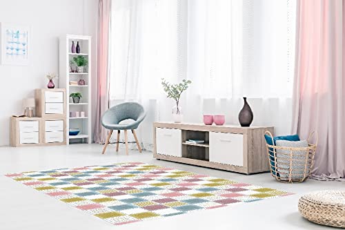 Homemania EXFAB234-60X100CM Colourful Squares Printed Rug for Living Room, Hall, Bedroom, Nursery Print, Modern, Multicoloured, Polyester, Cotton, 60 x 100 cm