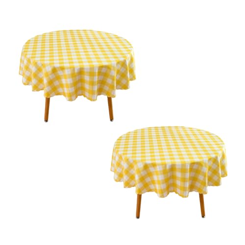 "MANGATA CASA Light Yellow Gingham Round Tablecloth-2Pcs Checkered Table Cloth Waterproof Kitchen & Table Linens-Polyester Buffalo Plaid Wrinkle Free Table Cover(Light Yellow 60"" Round-2Pack)"