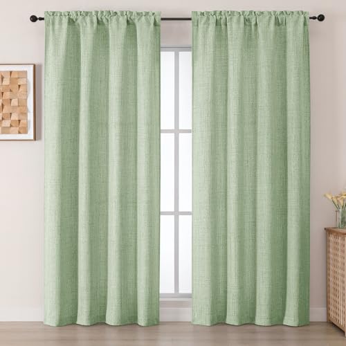 Chyhomenyc Curtains 84 Inches Long 2 Panels - Light Filtering Faux Linen Textured Window Curtains for Living Room, Elegant Soft Airy Rod Pocket Farmhouse Bedroom Curtain, Each 52Wx84L, Sage Green