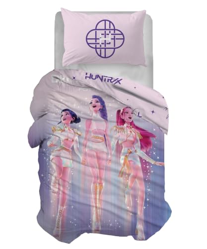 Kpop Demon Hunters Single Duvet Cover Set, 100% Cotton, 2 Pieces, Bag + Pillowcase, Official Product