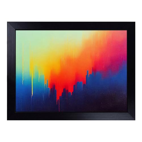 Lap Tray with Bean Bag Cushion, Modern Skyline Abstract Art - Handmade in the UK, Raised Wooden Edge, Padded Cushion, Heat-Resistant Wipe-Clean Surface, for Meals, Laptops and Crafts