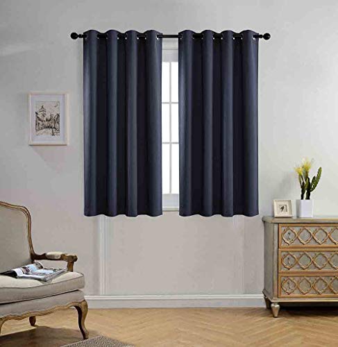 MIUCO Blackout Curtains Room Darkening Textured Grommet Window Curtains 2 Panels for Bedroom 52x63 Inch Navy Blue