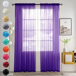 Youleyar Solid Sheer Rod Pocket Curtain Voile Draperies 2 Panels White Beige Black Grey Coffee 52 Inch Width 72 Inch Long 1 Pair for Kitchen Bedroom Children Living Room Yard (Purple,52Wｘ72L)