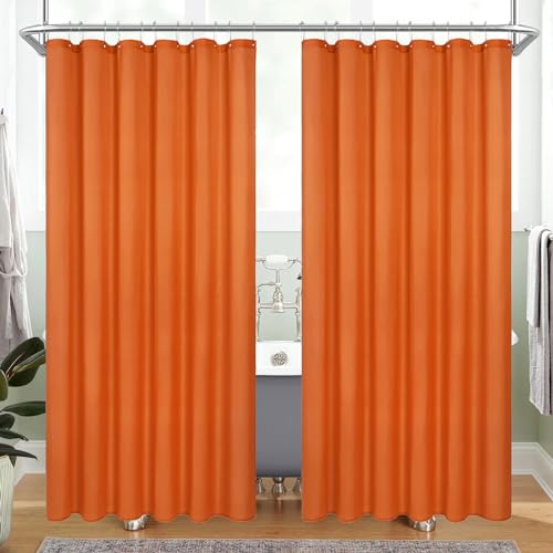 "MitoVilla 2 Pack Orange Fabric Shower Curtain Liner - 72"" W x 72"" H, Burnt Orange Shower Curtain or Liner for Modern Neutral Hotel Bathroom Decor, Waterproof Cloth & Hotel Quality, 24 Plastic Hooks"