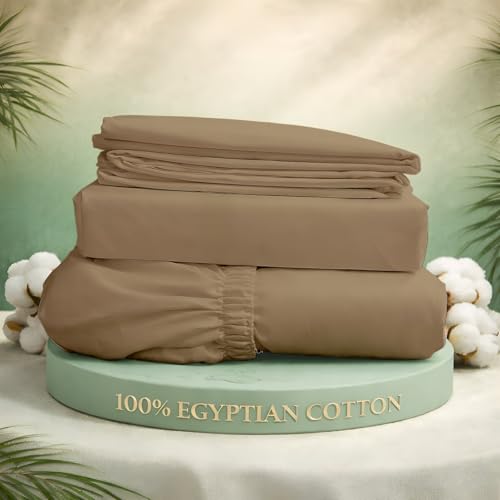 "400 Thread Count Sheets King Size Bed Sheets-100% Long Staple Soft Egyptian Cotton SheetSet, 4 Piece Set-Upto 15"" Deep Pocket-Pure Egyptian Cotton Bed Sheets Set (Taupe)"