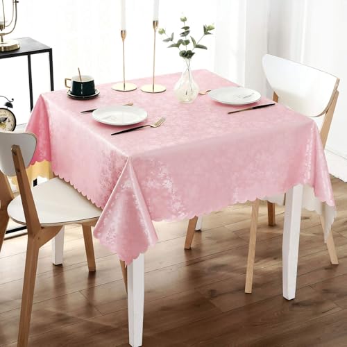 "smiry Square Table Cloth, Waterproof Heavy Duty Vinyl Tablecloths, Wipeable Washable Table Cover for Kitchen, Dining Room & Valentines(Pink, 54"" X 54"")"