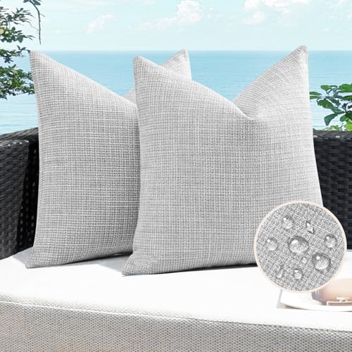 Artscope Outdoor Waterproof Throw Pillow Covers 18x18 Inch Decorative Linen Outdoor Pillows Cushion Case for Patio Couch Sofa - Light Grey