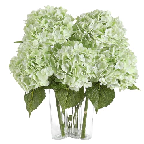 Coferset 4Pcs Light Green Hydrangea Artificial Flowers Lifelike Faux Hydrangea Real Touch Fake Flowers for Home Wedding Christmas Office Party Living Room Decoration,22inch