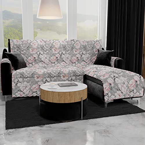 PETTI Artigiani Italiani - Corner sofa cover, sofa cover with peninsula right and left, sofa cover with peninsula, 3 seater sofa cover with peninsula floral 17 02, 100% Made in Italy