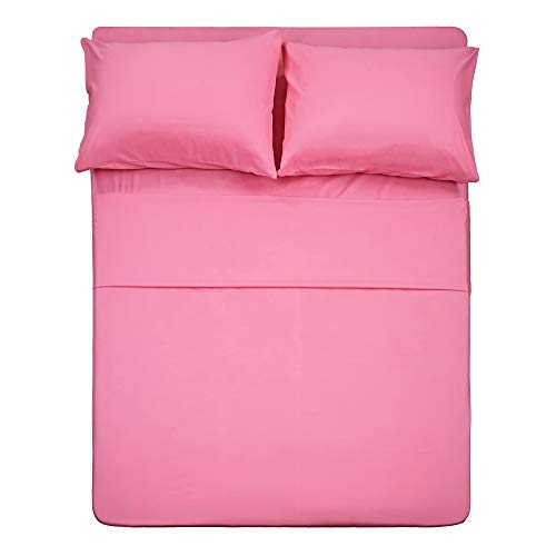 4 Piece Bed Sheet Set (Queen,Peach Pink) 1 Flat Sheet,1 Fitted Sheet and 2 Pillow Cases,Brushed Microfiber Luxury Bedding with Deep Pockets