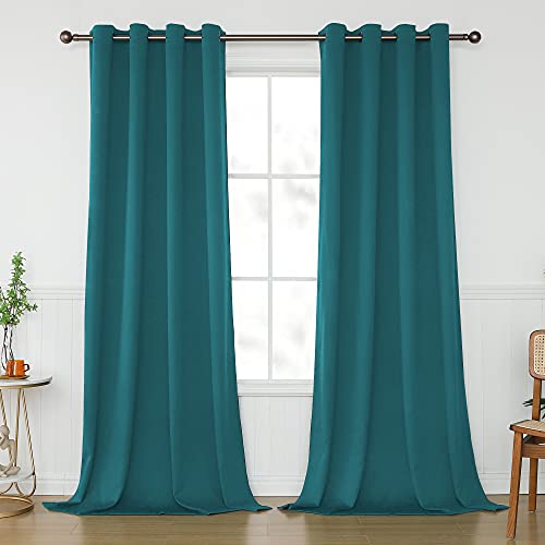 KEQIAOSUOCAI Teal Curtains 120 Inches Long for Living Room - Room Darkening Thermal Insulated Grommet Extra Long Curtains Drapes for Bedroom, 2 Panels, Teal, 52W x 120L
