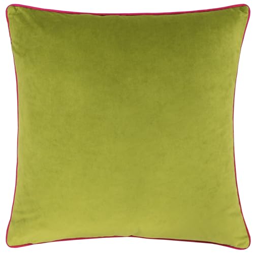 furn. Meridian Feather Filled Cushion – Luxury Contrast Piped Velvet Decorative Pillow (Lime/Hot Pink - 45x45cm)