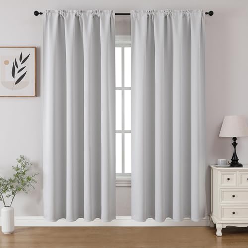 CUCRAF Blackout Curtains Room Darkening Window Curtain Panels, Rod Pocket Thermal Insulated Solid Drapes for Bedroom Living Room, Set of 2 Panels. 52 x 72 inch, Graywish White