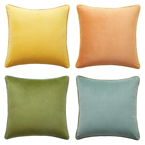 MONDAY MOOSE Decorative Throw Pillow Covers Cushion Cases, Set of 4 Soft Velvet Modern Double-Sided Designs, Mix and Match for Home Decor, Pillow Inserts Not Included (22x22 inch, Yellow/Green)