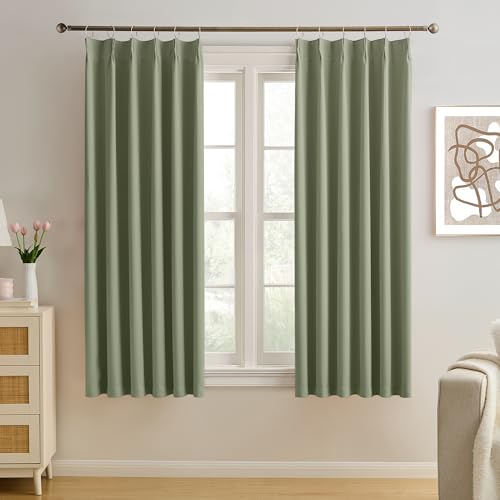 KEQIAOSUOCAI Sage Pinch Pleated Curtains Blackout 40x72 2 Panels