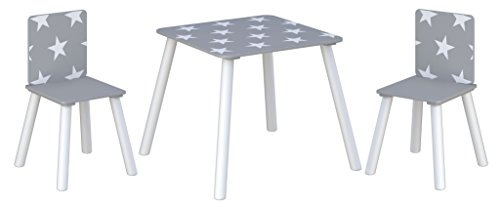 Kids Table and Chairs Set – Grey Star Design Children’s Activity Table with 2 Chairs – Wooden Toddler Furniture for Playroom, Drawing & Crafts