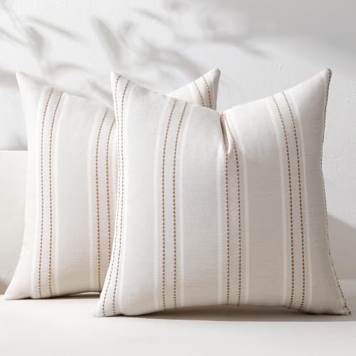 Hckot Throw Pillow Covers 20x20 Set of 2 Tan Pillow Covers Farmhouse Decorative Pillows Textured Linen Square Cushion Covers for Sofa Couch Bed Living Room Decor(Tan)