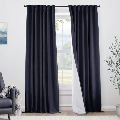 PANELSBURG Navy 100% Total Blackout 96 Inch Curtains for Bedroom Living Room Sound Proof Insulated Curtains