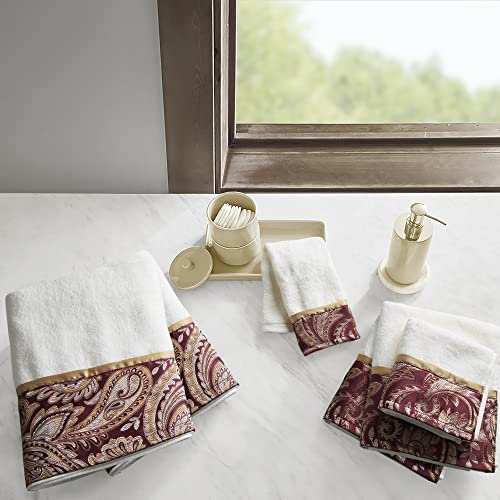 Madison Park Aubrey 100% Cotton Luxurious Bath Towel Set Highly Absorbent, Quick Dry, Jacquard Paisley Design, Hotel & Spa Quality for Bathroom Decor, Multi-Sizes, Burgundy 6 Count