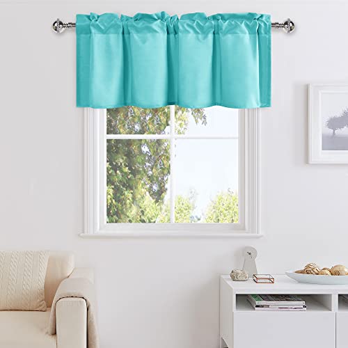 DWCN Valance Curtains for Living Room, Kitchen, Bathroom/Basement - Solid Aqua, 1 Panel, 42 x 12 Inch, Room Darkening