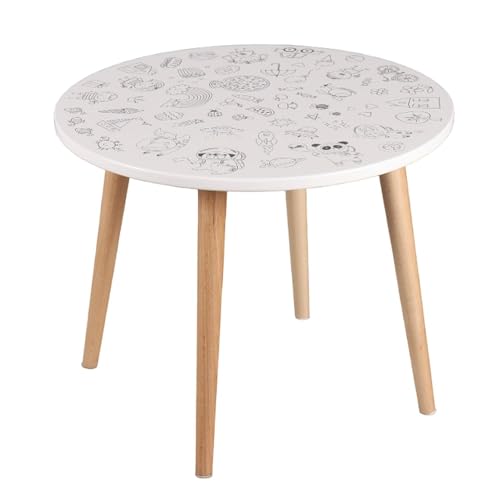 ARANAZ S.L. MANUFACTURAS DE LA MADERA Table 'Paint' with Drawings and Pine Legs, White, 50x50x40