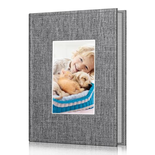 Fintie Photo Album 4x6 Photos - 52 Photos Small Mini Capacity Premium Vegan Leather Cover Photo Album, Portable Wallet Photo Album for Family Wedding Boys Girls, Snowflake Gray