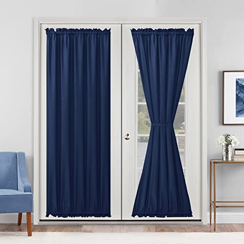 Hiasan French Door Curtains Privacy, Rod Pocket Semi Sheer Front Curtain for Door Window, 1 Panel (Navy Blue, W 52 inch x L 72 inch)