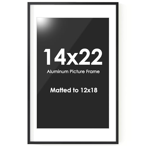 Fun Memories 14x22 Picture Frame, 14 x 22 Metal Picture Frame with Mat for 12x18 Photo- Tempered Glass- Vertical and Horizontal Display - Wall Hook Hanging Hardware Included -Set of 1
