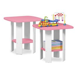 Furinno SIMPLE DESIGN Side Table Set of 2, 2-Tier Modern End Table with Soft Edges, Open Shelves Night Stand, Bedside Table, for Living Room, Bedroom, Soft Pink