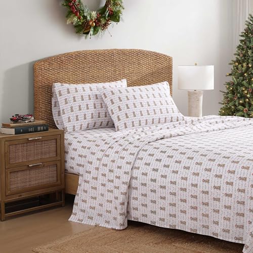 Tommy Bahama - King Size Sheet Set, Crisp & Cool Cotton Percale Bedding with a Smooth Lightweight Feel, 4 Piece Holiday Bed Sheets with Matching Pillowcases (Wrapped Up Red)