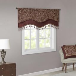 "Madison Park Aubrey Faux Silk Paisley Jacquard, Rod Pocket Curtain With Privacy Lining For Living Room, Kitchen, Bedroom and Dorm, 50"" x 18"", Burgundy"
