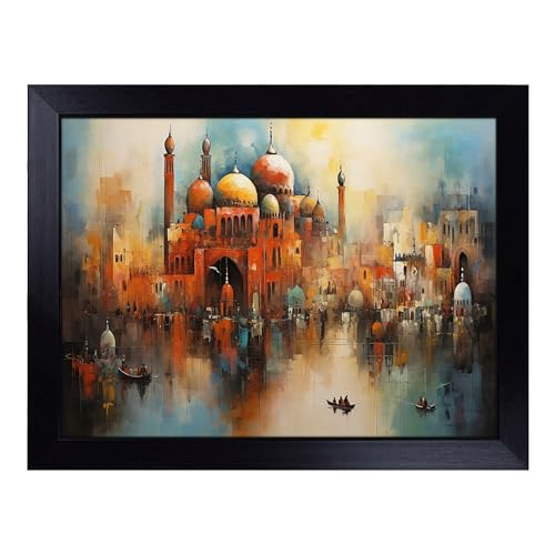 Lap Tray with Bean Bag Cushion, Venice Abstract - Handmade in the UK, Raised Wooden Edge, Padded Cushion, Heat-Resistant Wipe-Clean Surface, for Meals, Laptops and Crafts