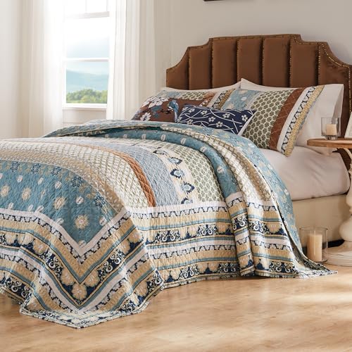 Greenland Home Bedspread Set, Cotton, Blue, 3-Piece King/Cal King
