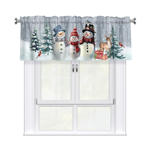 DZGlobal Snowman Valances for Windows - Winter Cafe Curtains Moose Birds Trees Half Curtains for Kitchen Bathroom Basement Bedroom