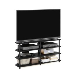 Furinno ECON TV Stand, 4-Tier Corner Entertainment Center, TV Console for TV up to 55 Inch, Easy Assembly, for Living Room, Bedroom, Blackwood
