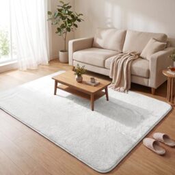 VOUNOT® Fluffy Rugs for Living Room and Bedroom, Soft Shaggy Floor Carpets with Non Slip Backing & Extra Underlay, Machine Washable, Large Area Rug, Modern & Cosy Home Decor, 160x230cm, Cream