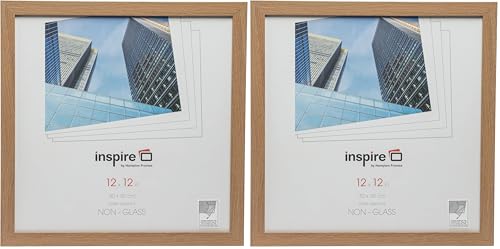 Hampton Frames Square Picture Frame 30x30cm Oak Effect Pack of 2, Acrylic Front, MDF, Wall Mount, Portrait or Landscape, For Posters Certificates Photos