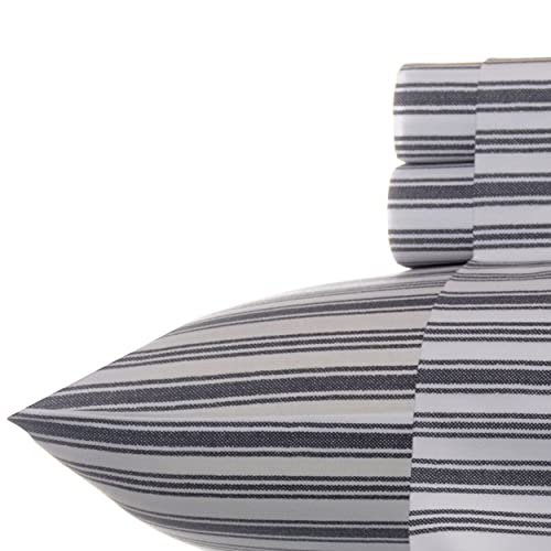 Nautica - Twin Sheets, Cotton Percale Bedding Set, Casual Home Decor, Dorm Room Essentials (Coleridge Stripe Charcoal, Twin)