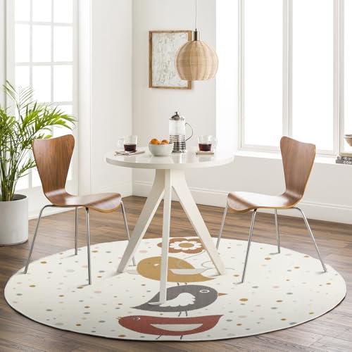 Livabliss Birds Kids Rug - Childrens Rugs for Bedroom 160 cm, Animal Kids Carpet for Girls and Boys Bedroom, Playroom and Nursery Rugs, Baby Rug for Girl or Boy Room, Ivory, Mustard, Pink