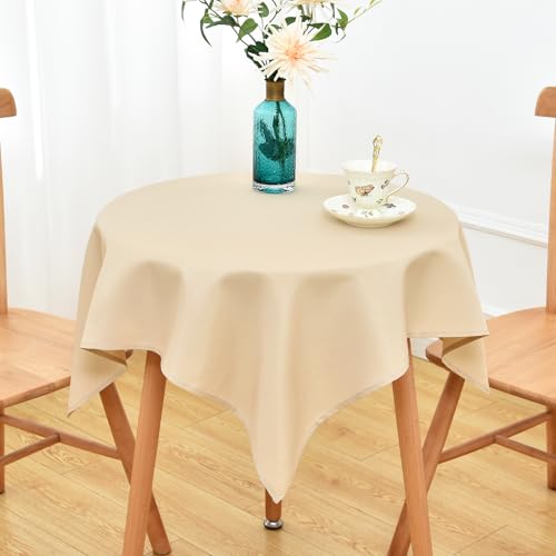 NEWISHER Beige Square Tablecloth 36x36 inch, Heavy Duty Polyester Fabric Table Cloth, Washable Solid Reusable Table Cover for Nightstand, Bedside Tables, End Tables Outdoor Indoor