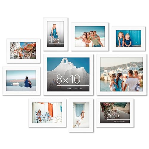 Americanflat Set of 10 Picture Frames with Shatter-Resistant Glass - Gallery Wall Frame Set with Two 8x10, Four 5x7 and Four 4x6 Frames - White