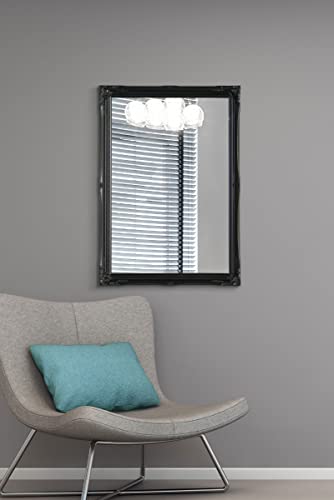 HIGH GLOSS BLACK Shabby Chic Antique Style Rectangular Wall Mirror complete with Premium Quality Pilkington's Glass - Overall Size: 24 inches x 34 inches (60cm x 85cm)