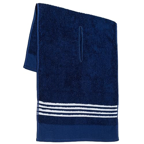 Golf Guys The Tour Towel - Large Caddy Terry Cloth, Absorbent 19 in x 44 in, Center Cut, Perfect Hang Cart Accessory and Bag, Blue with White Stripes