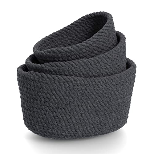 Zeller 14433 Storage Basket Set 3-Piece Cotton Dark Grey Approx. 24x16x12 19x14x10 16x10x7