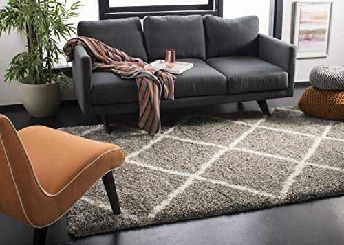 Safavieh Shag Rug for Living Room, Dining Room, Bedroom - Hudson Shag Collection, High Pile, in Grey and Ivory, 80 x 180 cm