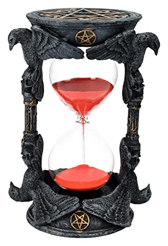 Pacific Giftware Raven Skull Sand Timer Figurine, 7-inch Length, Hand Painted Resin, Table Decoration