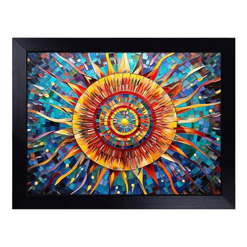 Lap Tray with Bean Bag Cushion, Mandala Sunset Orphism - Handmade in the UK, Raised Wooden Edge, Padded Cushion, Heat-Resistant Wipe-Clean Surface, for Meals, Laptops and Crafts